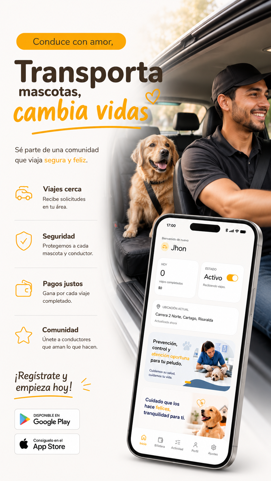 Conductor INUTrips transportando una mascota